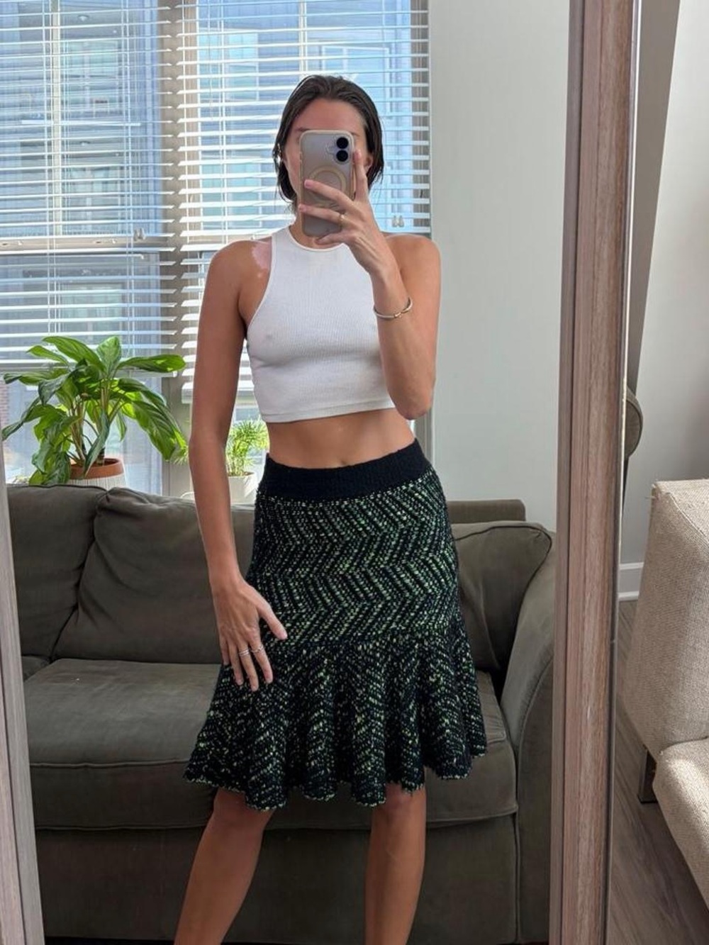 Anthropologie Moth black & green knit midi skirt